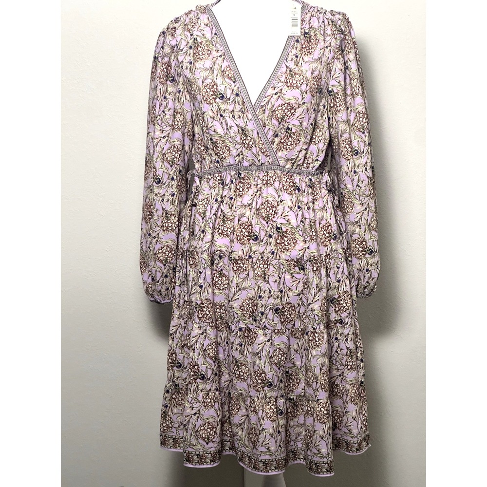 Max Studio London V-Neck Boho Dress Size (S) Lavender Floral Ties on Sides NWT